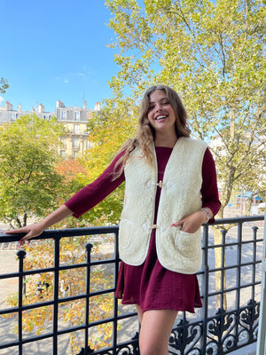 Gilet long en laine naturelle pour femme - Vêtement chaud élégant