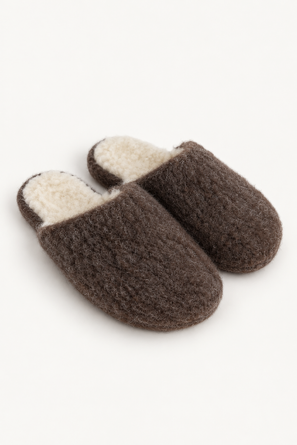 Mules - 100% laine de mouton Brown