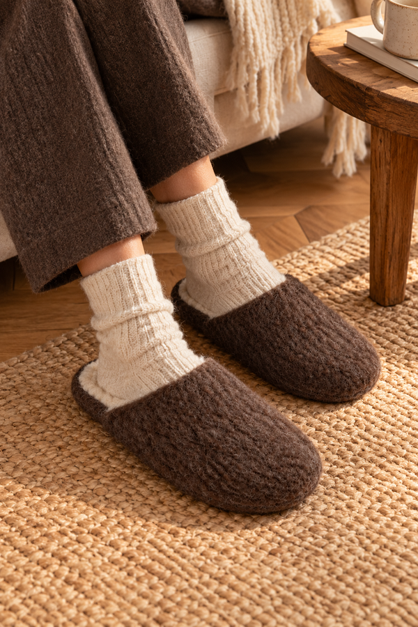 Mules - 100% laine de mouton Brown