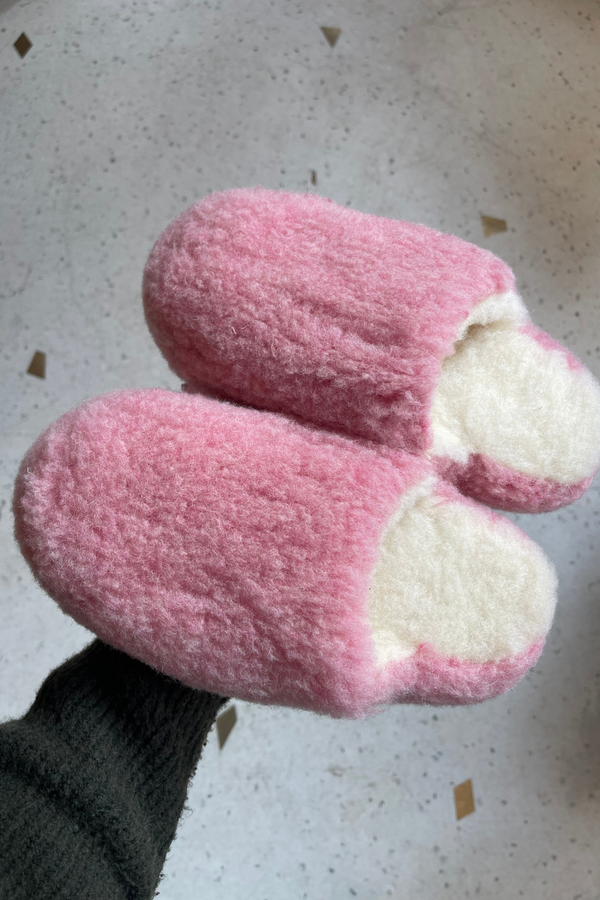 Mules - 100% laine de mouton Rose