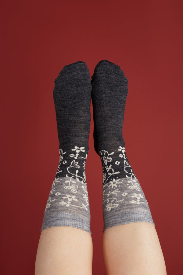 Socks - Flowers Grey